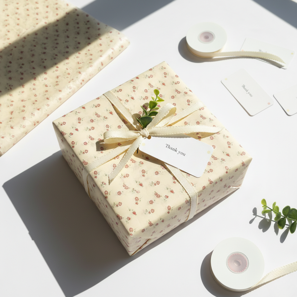 루미네임 모던 감성 선물포장 장미패턴 종이포장지 10매+리본 1롤+카드 5장+스티커 20pcs, 1개, 아이보리 로즈세트 15,970원