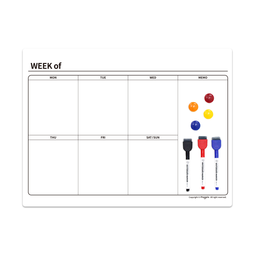 마그보드 고무자석 위클리 가로형 플래너 + 마카펜 랜덤발송 3p + 자석 홀더 랜덤발송 4p 세트 22,500원