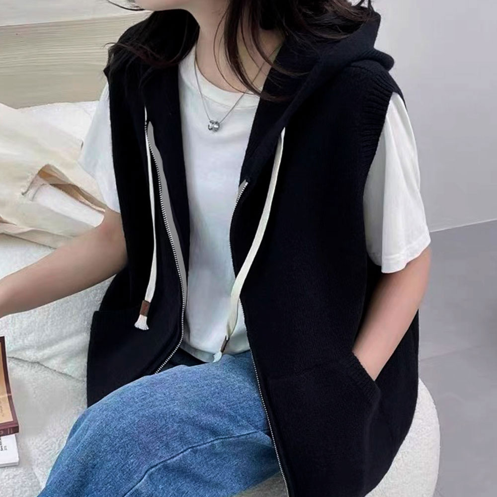 지니우우 캐주얼 니트 후드 베스트 집업조끼 J0163A 19,500원