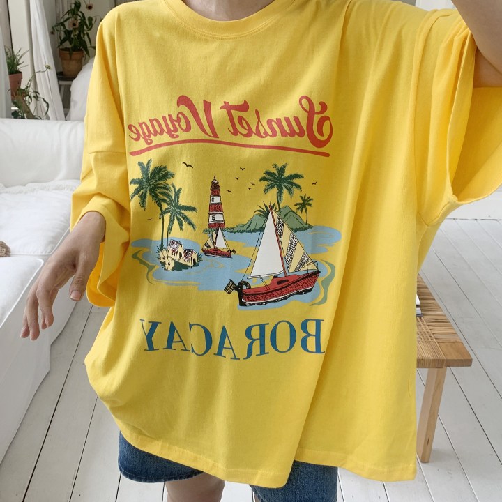 애플망고옷장 빅사이즈 여름 반팔 썬셋 오버핏 롱티셔츠 18,900원