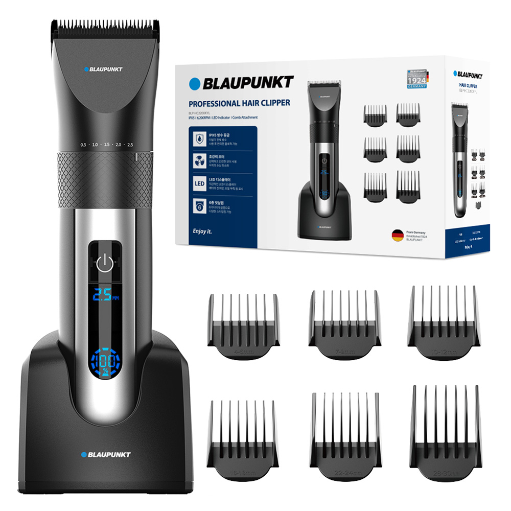 블라우풍트 5단계 초정밀 길이조절 방수 LED 전문가용 이발기 + 충전 거치대 + 6종 빗살캡 세트 BLP-HC2200KYL 59,800원