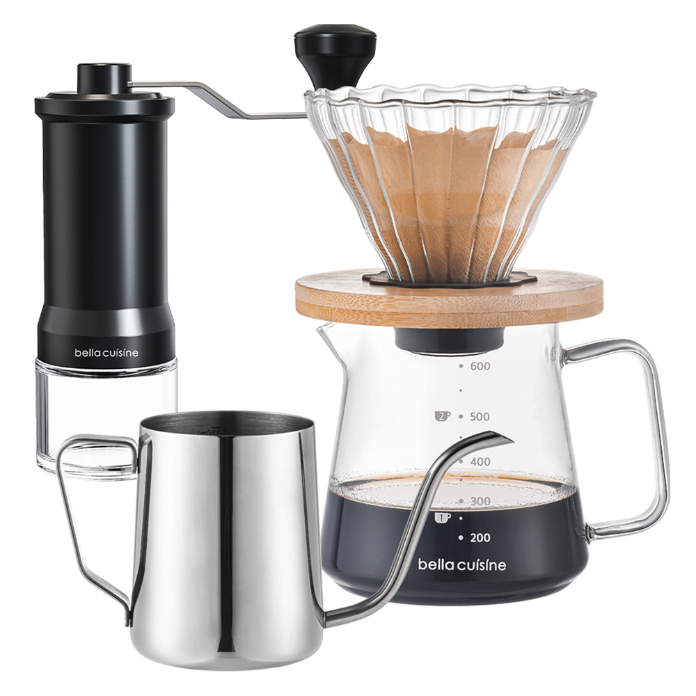 벨라쿠진 홈카페 핸드드립 커피 핸드밀 커피 그라인더 600ml + 드립 + 커피그라인더 3종 세트 48,050원