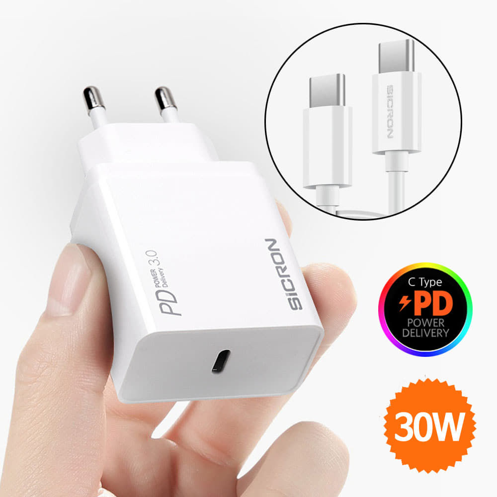 시크론 30W USB PD C타입 고속 충전기 EN-838QPDC C타입케이블 포함 17,500원