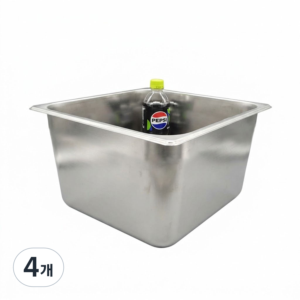 304 NSF식품 승인 사각 견고한 업소용 냉장고 반찬 스텐 밧드 바트, 2/3 (325x350mm) × 높이 20cm 몸체만, 4개 103,400원