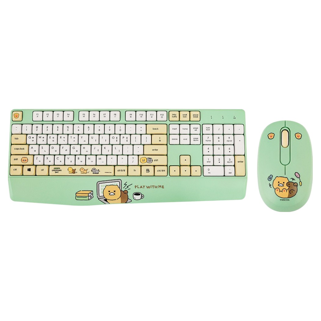 카카오프렌즈 춘식이 손목받침 저소음 오디너리데이 무선키보드 마우스 세트, 그린, KFWKMG-002, 일반형 40,560원