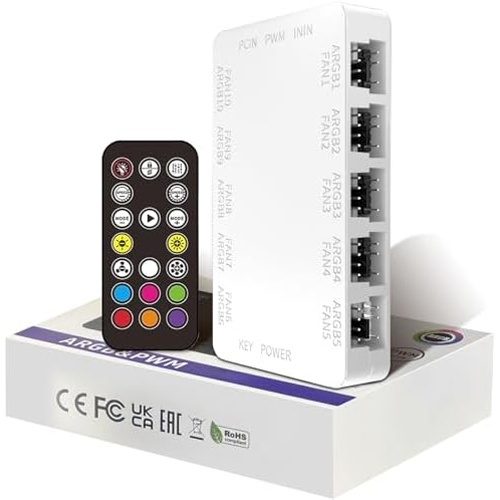 ARGB 팬 허브 10포트 4핀 컨트롤러 PC 5V3핀 자석 흡입 SATA 전원 입력 RF 리모컨 및 섀시 키 제어 10개 PWM 분배기 지원 블랙 36,610원