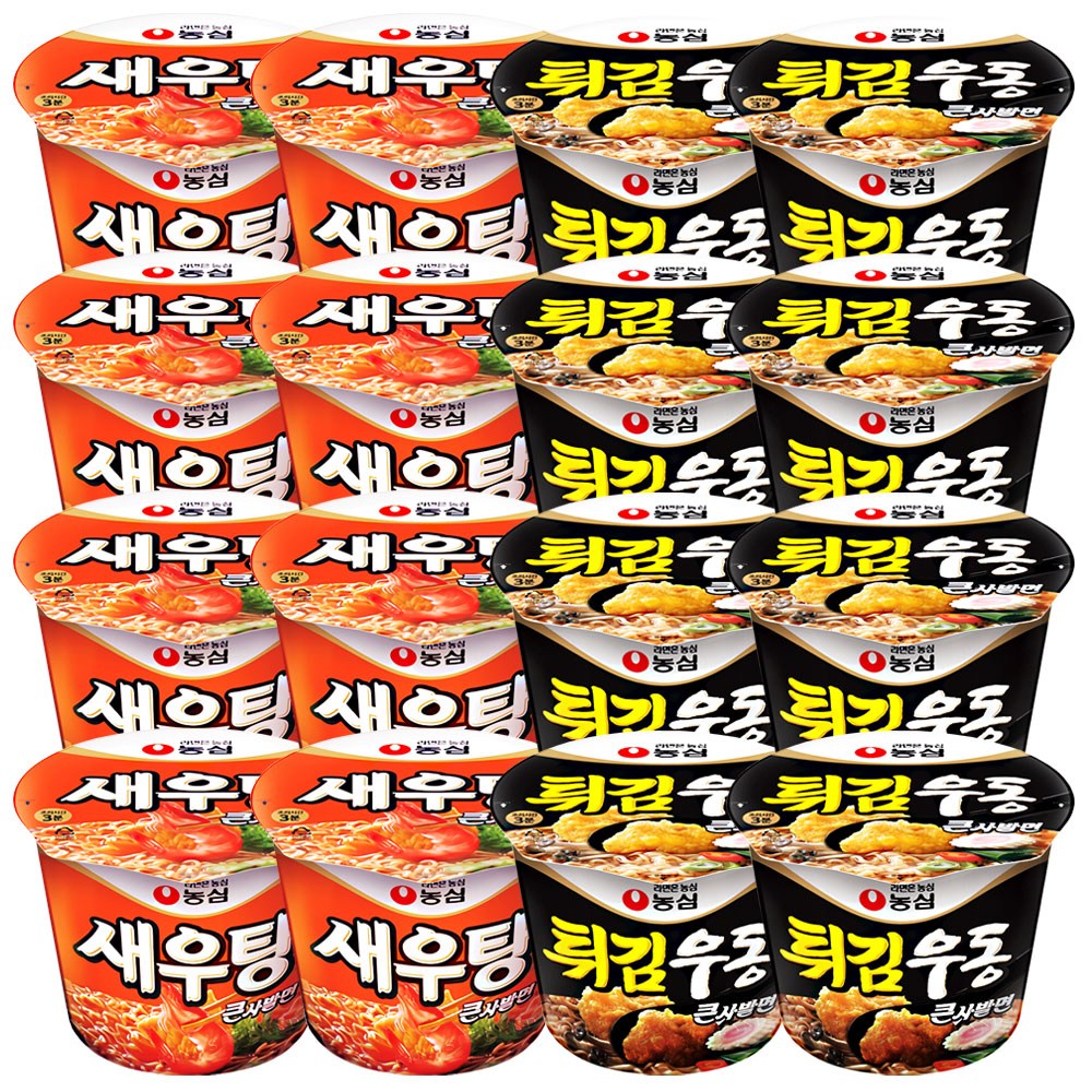 농심 새우탕 + 튀김우동 컵라면 16컵 세트 21,680원