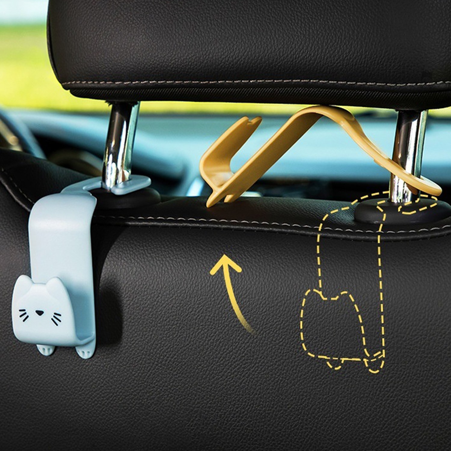 2SET 차량용 가방걸이 마스크 자동차 옷걸이 헤드레스트 다용도후크 뒷좌석고리 거치대 뒷자리 우산걸이 귀여운 고양이 캐릭터 4,800원
