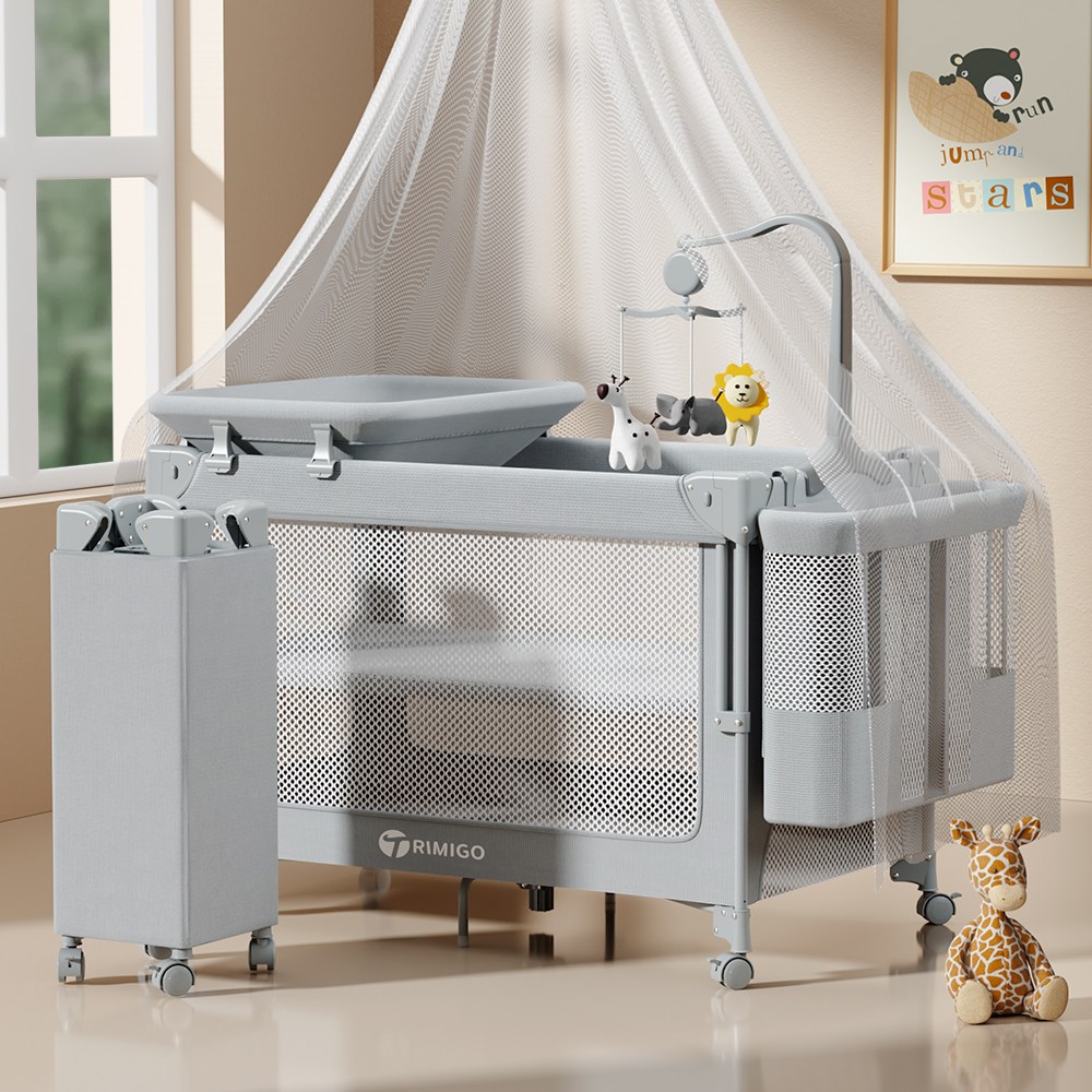 Trimigo 아기침대 휴대용 이동식 신생아 접이식 baby 침대, 라이트 그레이 271,980원