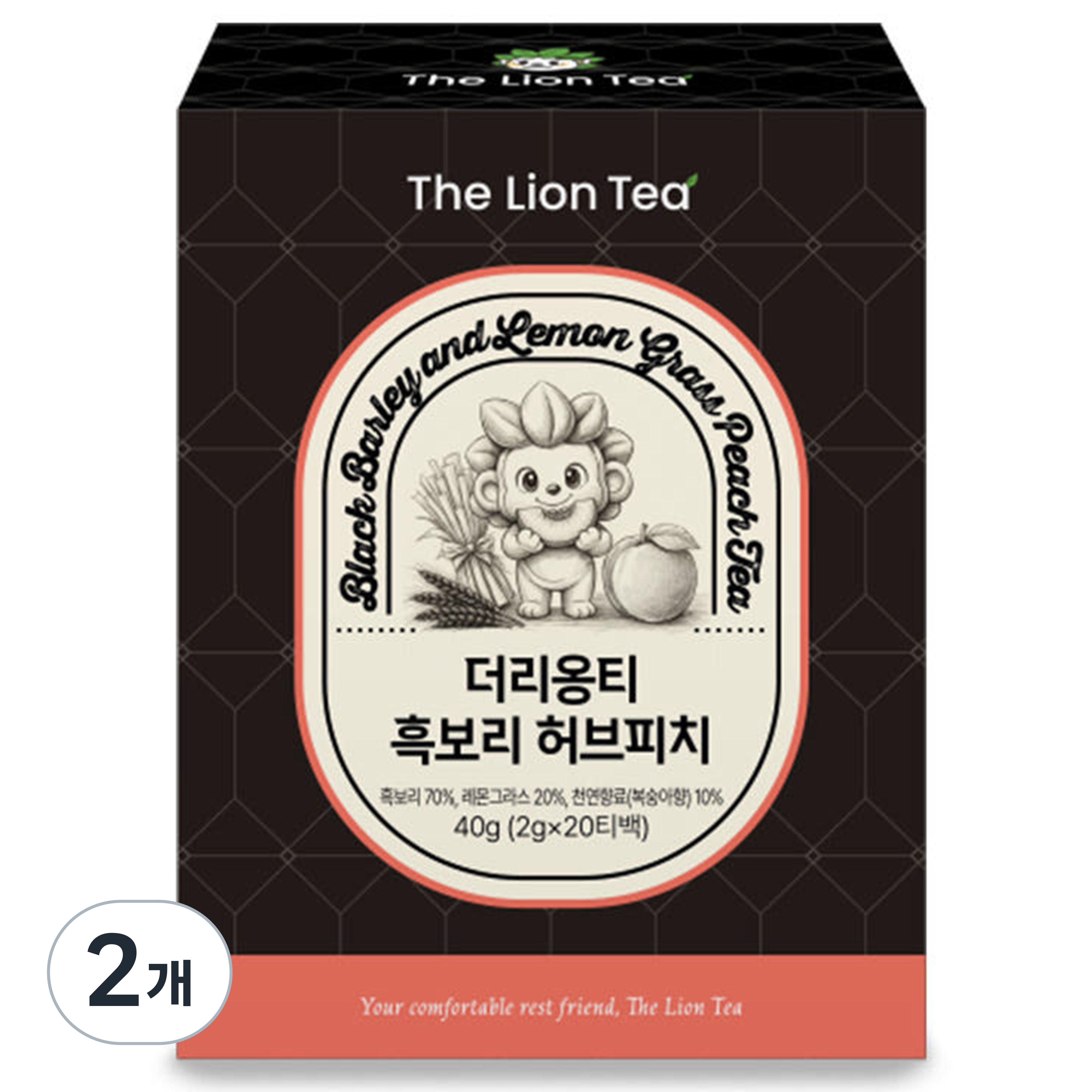 더리옹티 국내산 대용량 무카페인 블랙보리 레몬그라스 복숭아 티백, 2개, 20개입, 2g 29,300원