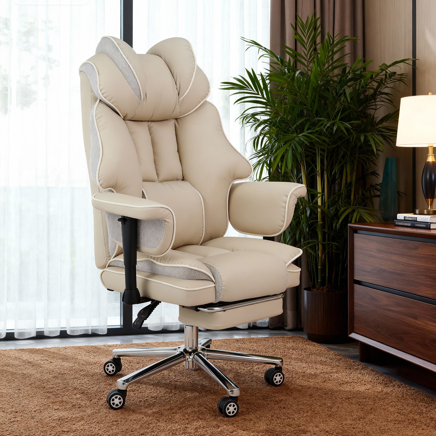 [로컬라이브] 인체공학적 게이밍 컴퓨터 의자 XH930A | 4D 팔걸이160도 리클라이너 프리미엄 중역 의자, 베이지 169,000원