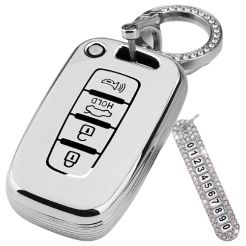 키에티 현대 기아 호환 쏘렌토R 그랜저TG 모하비 4버튼 TPU 엣지 키케이스 + 큐빅번호판, 실버_화이트, HKA04CH 13,200원