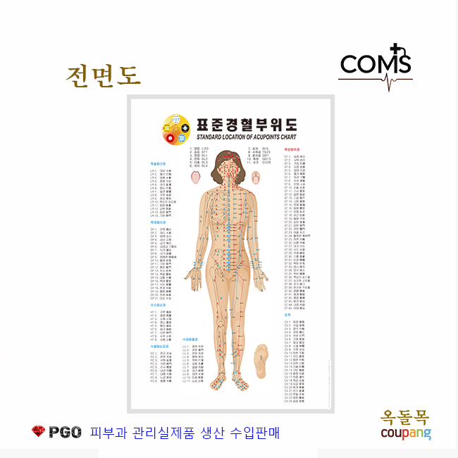 [옥돌목] 피지오 인체표준 경혈부위도 실사도 발반사부위도 발분포도 종합도 전면도 피부과 관리실제품 그래잇소모품 피부미용 (재질: 천) 15,000원