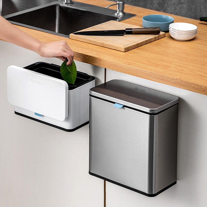 루비바 냄새차단 스테인리스 걸이형 슬라이딩 쓰레기통 주방 싱크대 무타공 벽걸이 휴지통 활성탄, 1개 33,330원