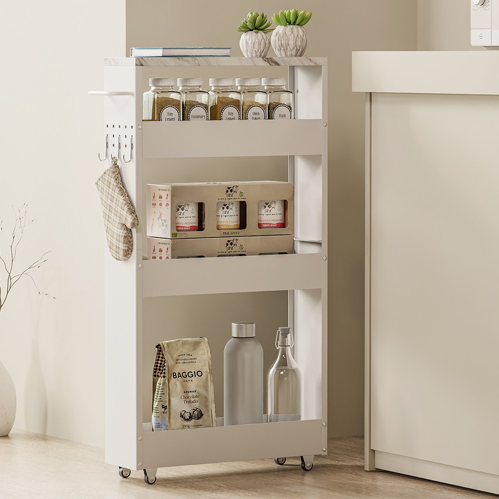 홈비 13cm 틈새 모던 철제 튼튼한 이동식선반 트롤리, 화이트, 4단 69,900원