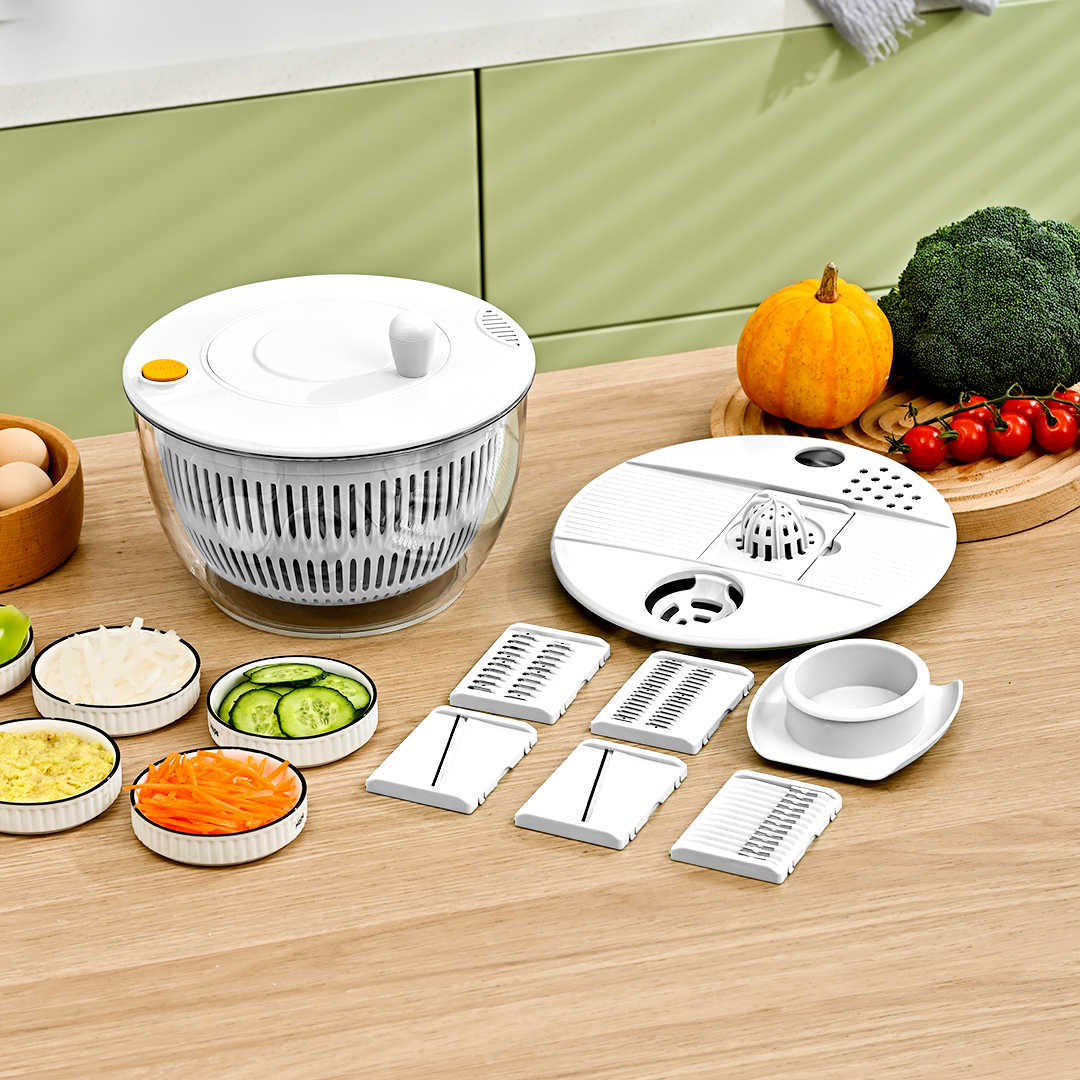요우브 다기능 야채 탈수기 5L 대용량 야채건조기 과일 샐러드 건조기 다용도 물빠짐 바구니 + 채칼 6종 세트, 화이트, 1개 20,400원