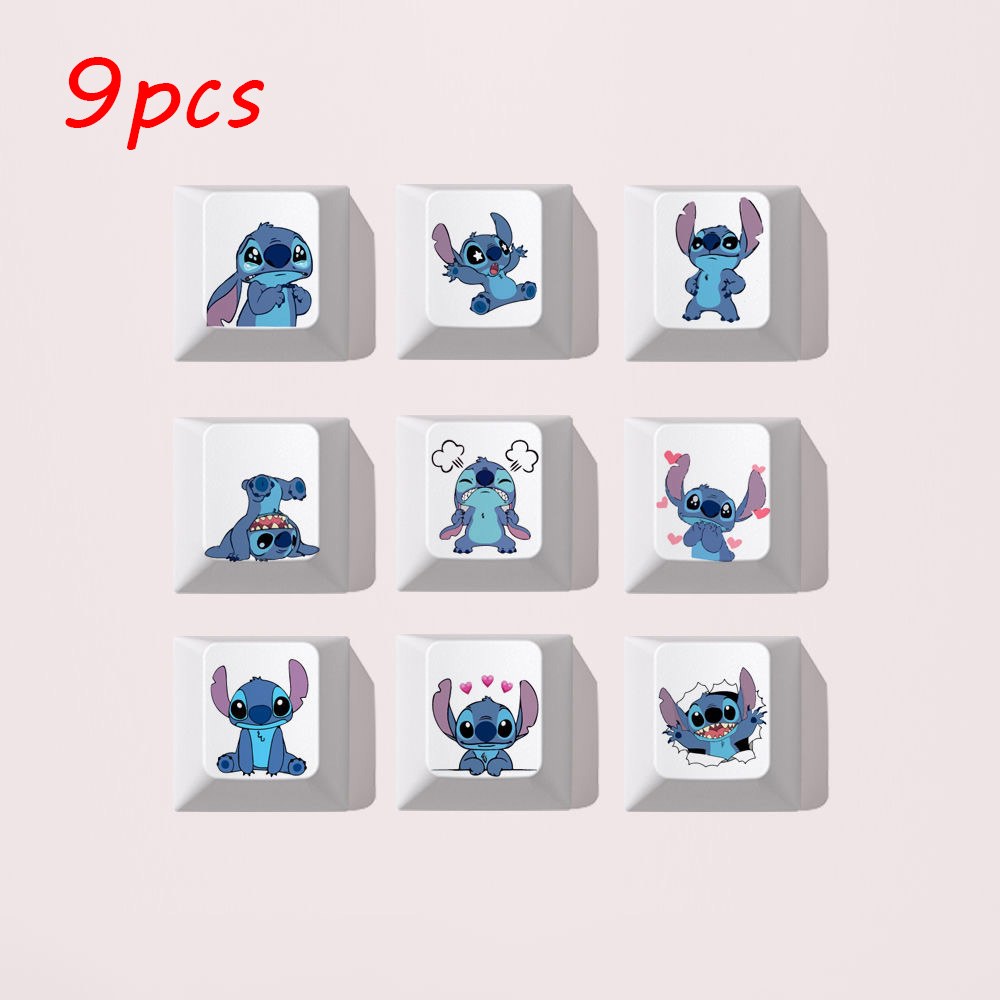 귀여운 만화 스티치 테마가있는 9pcs 디즈니 PBT 키 캡 DIY R4 게임용 기계식 키보드 맞춤형 21,400원