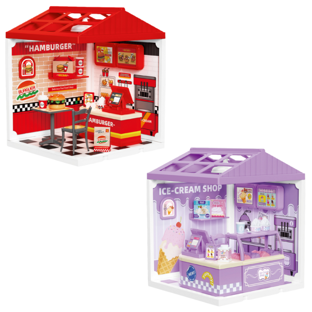 DIY 미니어쳐 하우스 세트 푸드코트 더블팩 햄버거 아이스크림 귀엽고 작은 나만의 세상 만들기, 1세트, 햄버거+아이스크림 12,500원