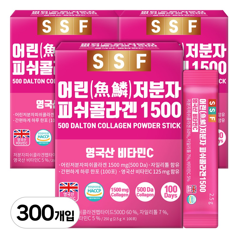 순수식품 500달톤 저분자 피쉬 콜라겐 1500mg 스틱 3박스(300포) 실속형 비타민C 49,900원