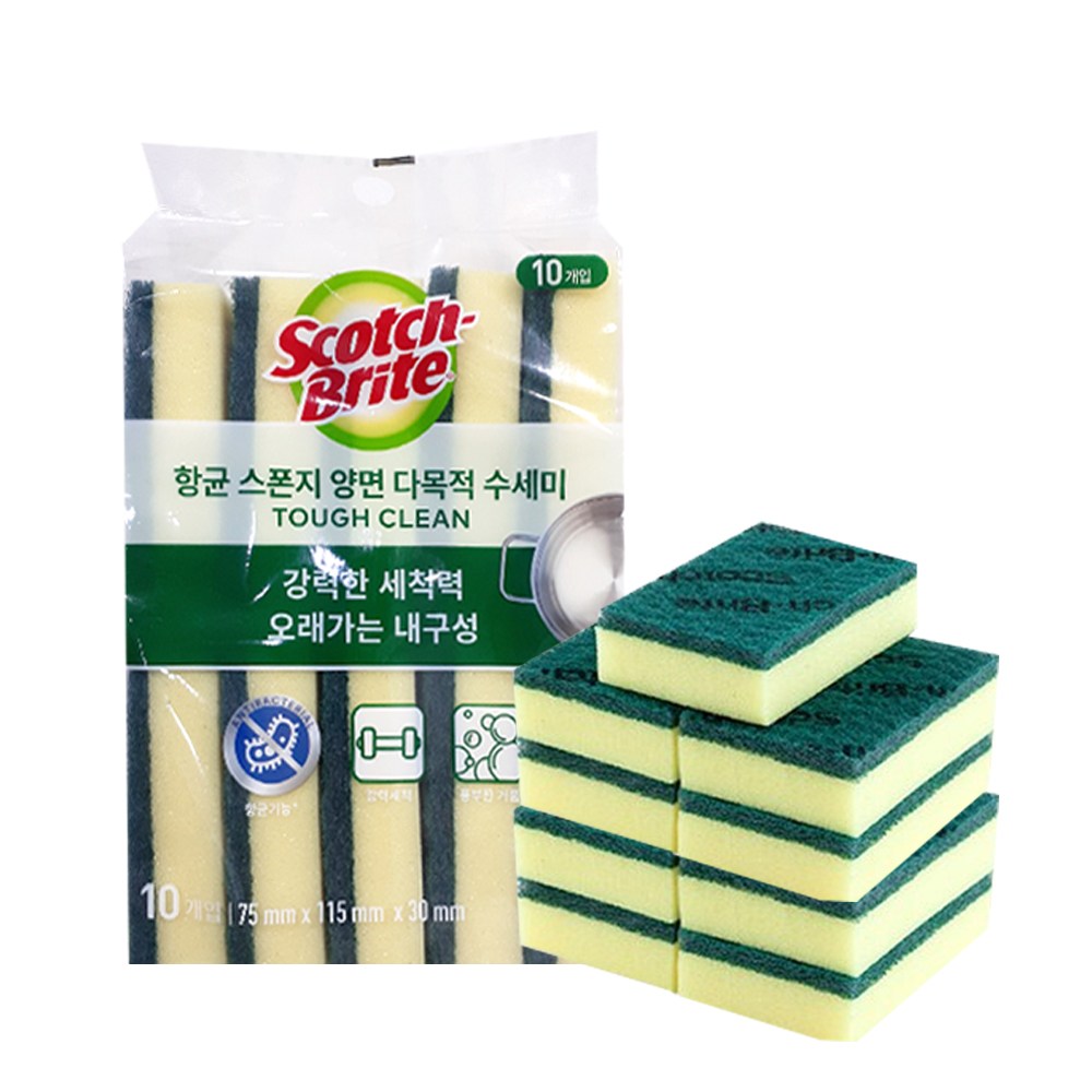 3M 향균스폰지 양면 다목적 수세미 소형 (10입) / 스카치브라이트, 1개, 10개 8,800원