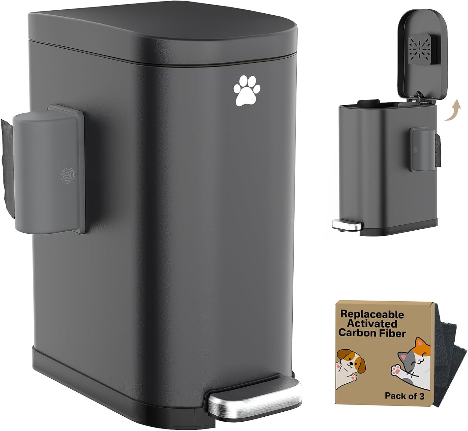 organizeLink 냄새 제어 뚜껑 및 발판이 있는 실외용 강아지 배변 봉투 쓰레기통 3.2갤런 스테인리스 스틸 야외 방수 용기 - 탄소 필터 3개 걸이 포함 125,080원