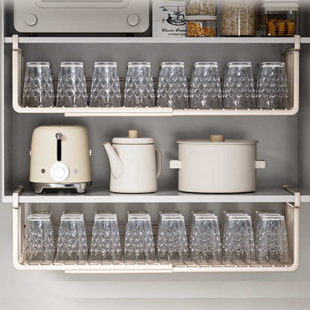 1+1 키친 슬라이딩 길이조절 무타공 선반 싱크대 상부장 정리대, 아이보 28,900원