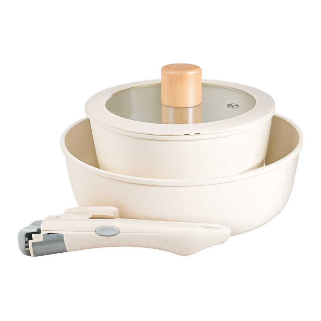 인덕션 겸용 멀티핸들 4종 세트 프라이팬 냄비 겸용 다용도 호환 세트 홈쿠킹 주방용품, 1호(아이보리), 1세트, 프라이팬+매직핸즈+냄비+뚜껑 25,860원