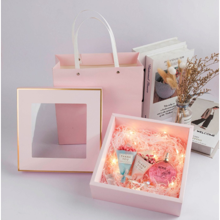 고급 선물 상자(투명창 선물상자 + 투명창 선물가방 SET)투명 포장 박스 상자 케이스 꽃선물상자, 고급 선물 상자 SET - 핑크, 1세트 5,500원