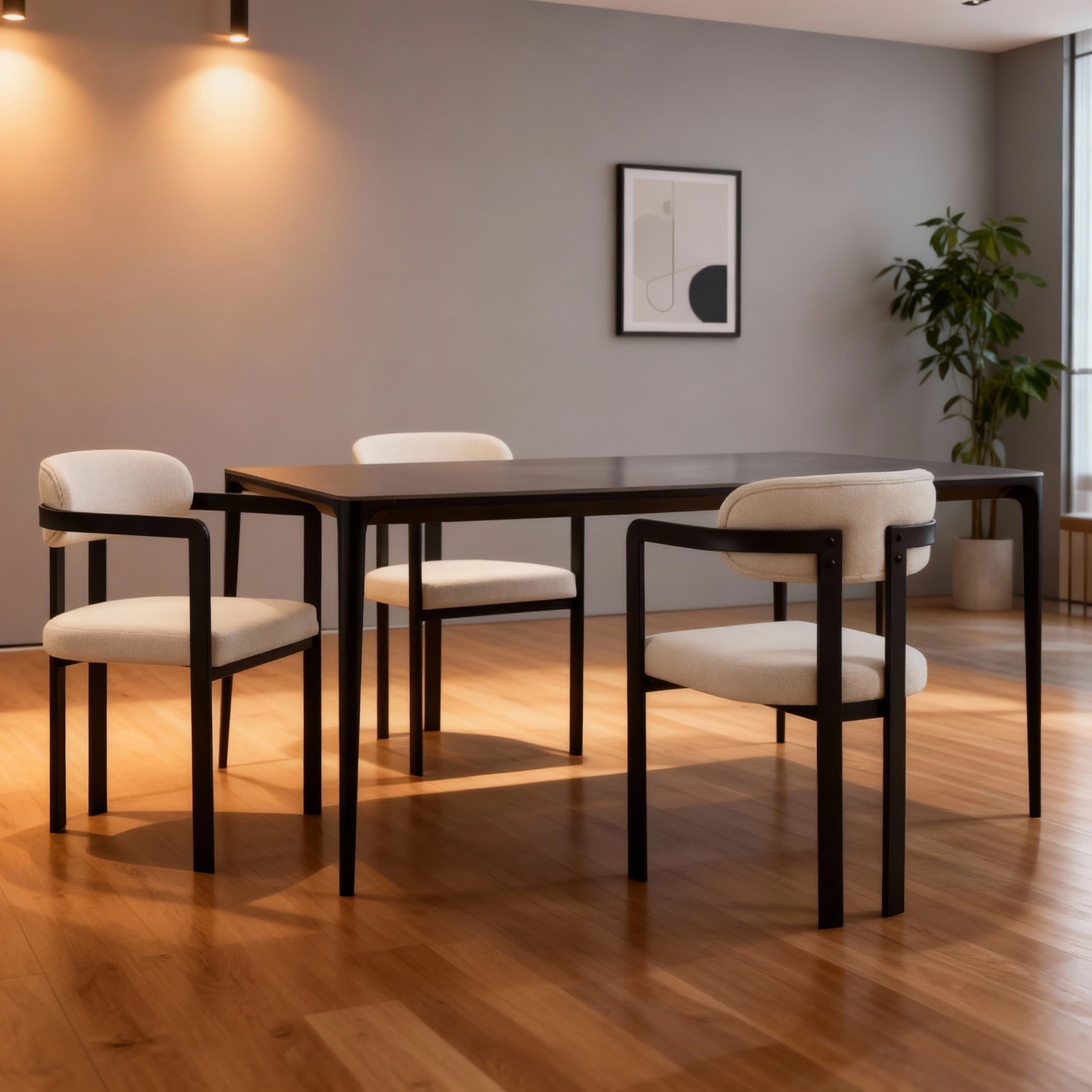 TOSEE 모던 셔닐 식탁 의자 블랙 메탈 다리,2개, 2개, 베이지색 160,000원