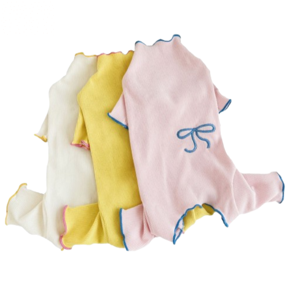 이지레이지 강아지 옷 리본 파스텔 골지 올인원 23,000원