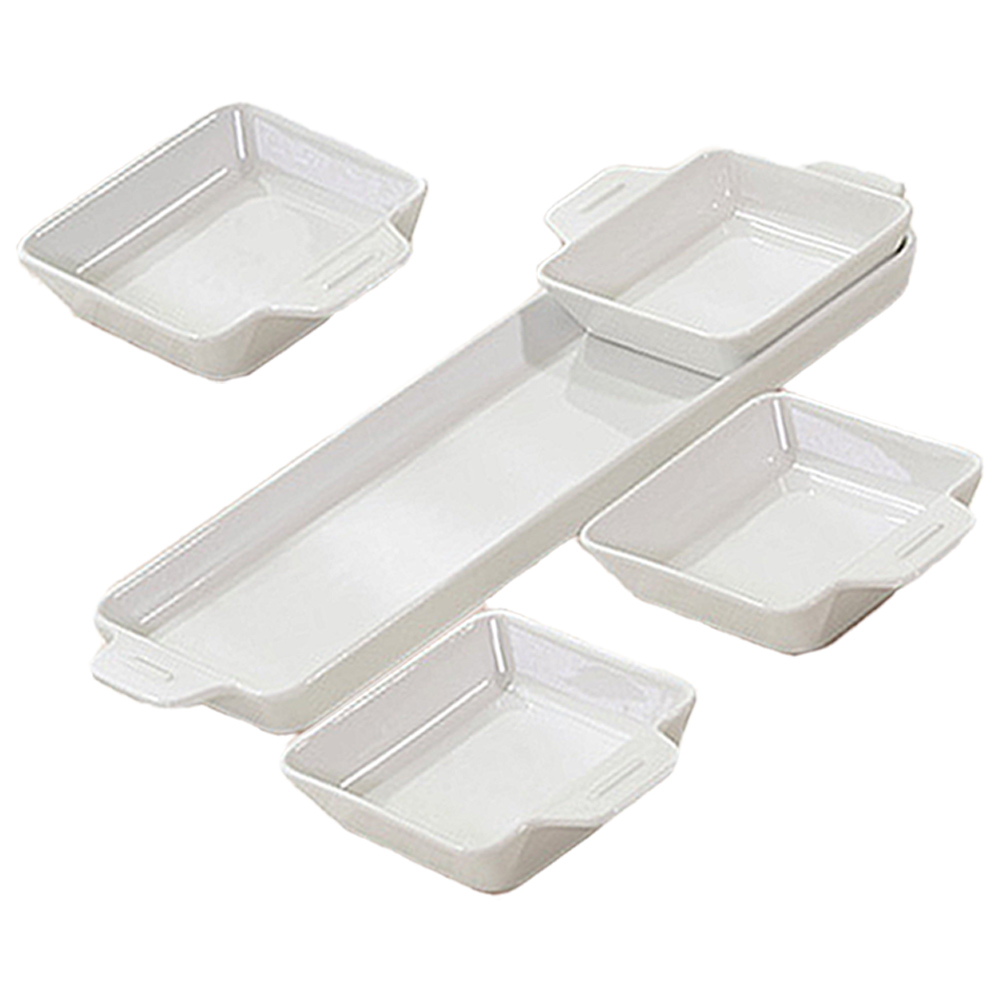 사각 세라믹 나눔접시 케어프린 5P/메인접시+나눔볼/전자레인지 오븐 에프 식기세척기 사용가능, 화이트, 1세트, 직사각-메인1P+나눔볼4P 32,500원