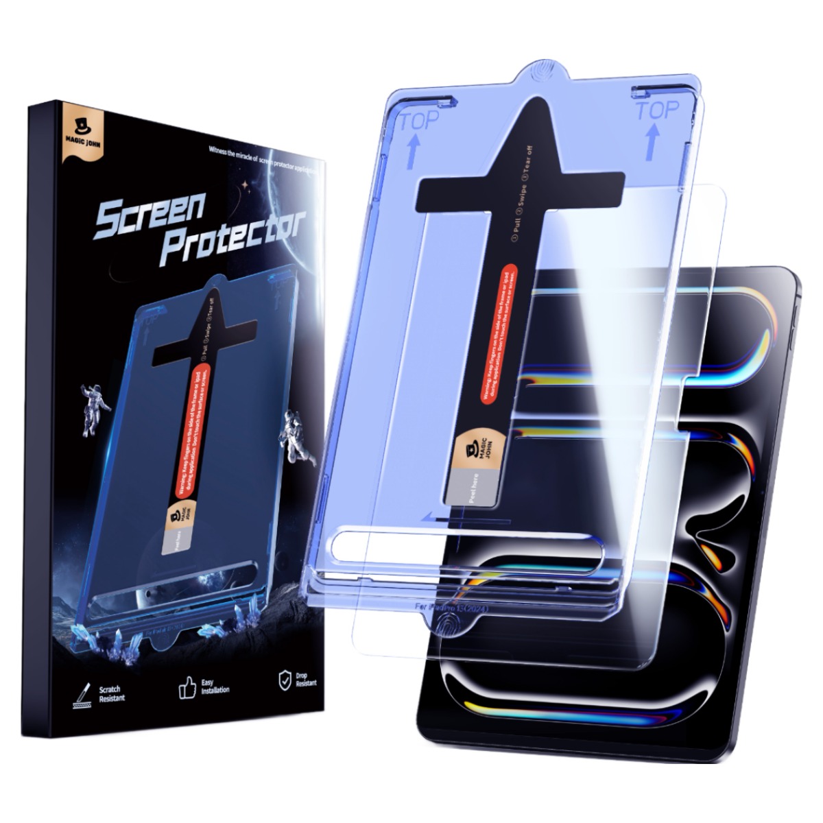 MAGIC JOHN 매직존 아이패드 고화질 강화유리 액정보호필름 지문 스크래치방지 먼지제거 풀커버+부착키트 1매입, 1세트, 투명 27,980원