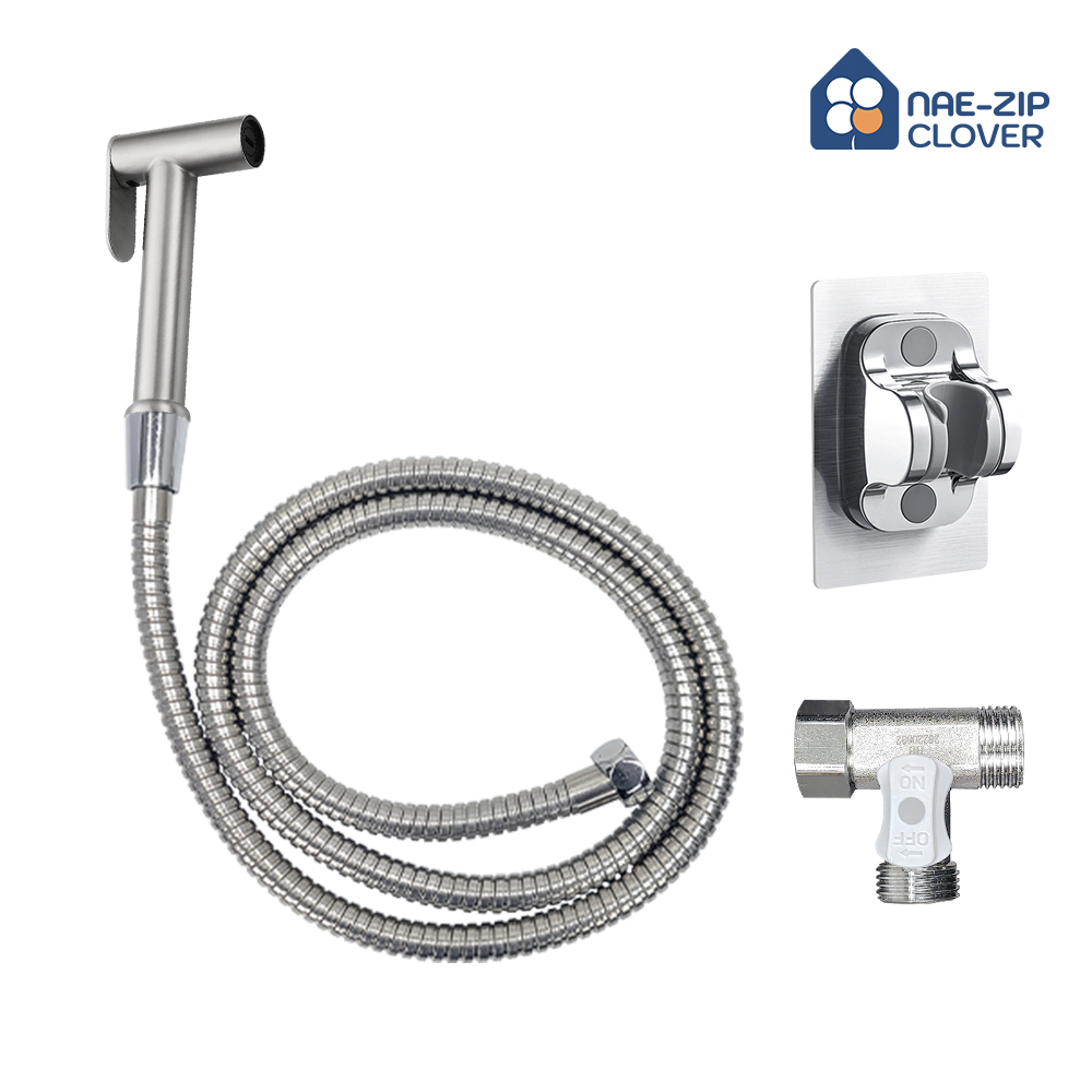 욕실스프레이건 고정형+국산 메탈호스+접착식거치대+황동 T 밸브, 고정형 실버, 5m 34,600원