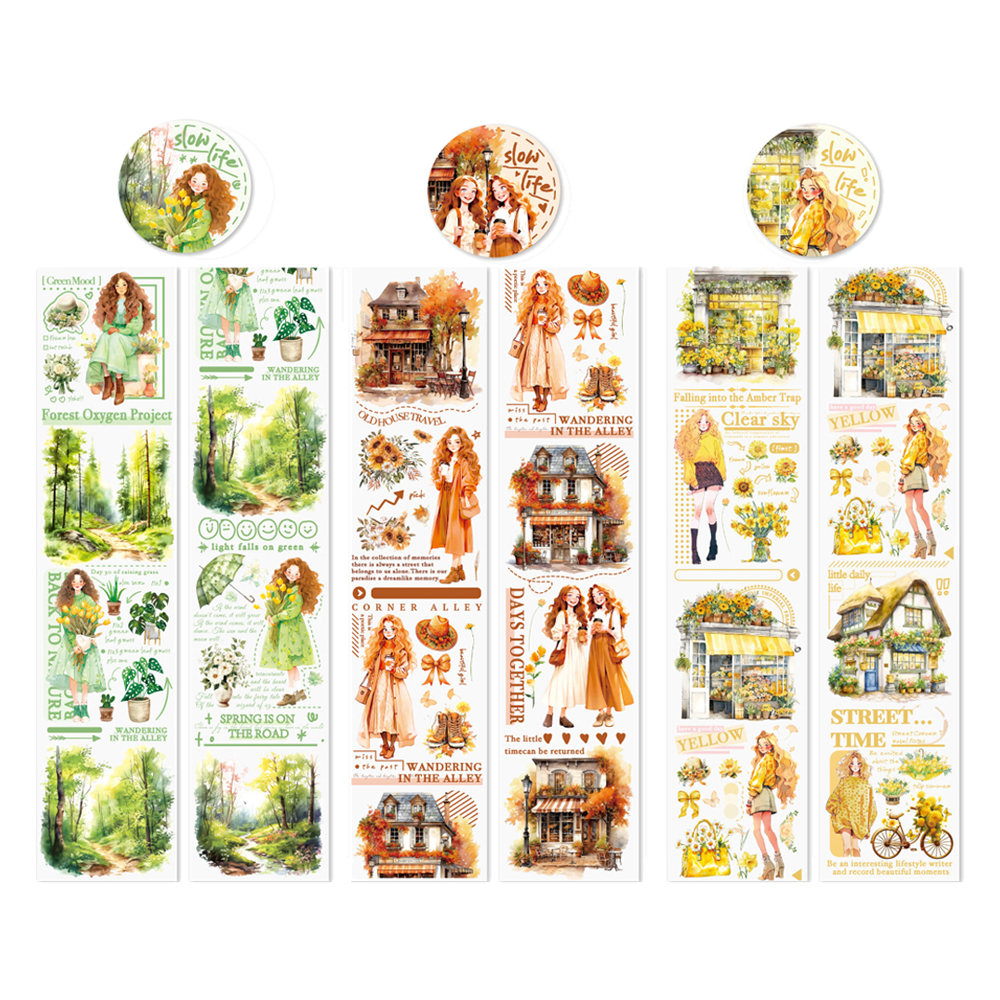 올리브파티 슬로우라이프 인물 소녀 감성 빈티지 디자인 마테 롤스티커 3종 세트 5,270원