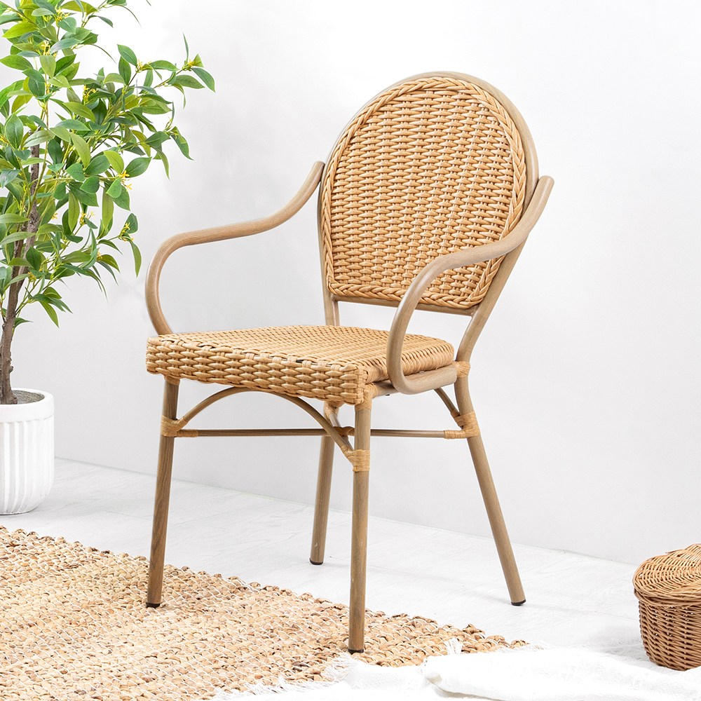 피에르 라탄 암 체어 야외 정원 인테리어 디자인 의자 카페 커피숍 매장 테라스 음식점 야외용 의자, 네추럴, 1개 77,900원
