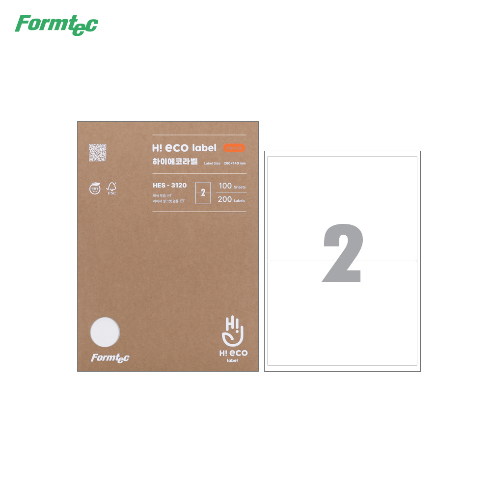 폼텍 라벨지 HES-3120 하이에코 물류관리용 2칸 100매 친환경 라벨 HES3120 21,000원
