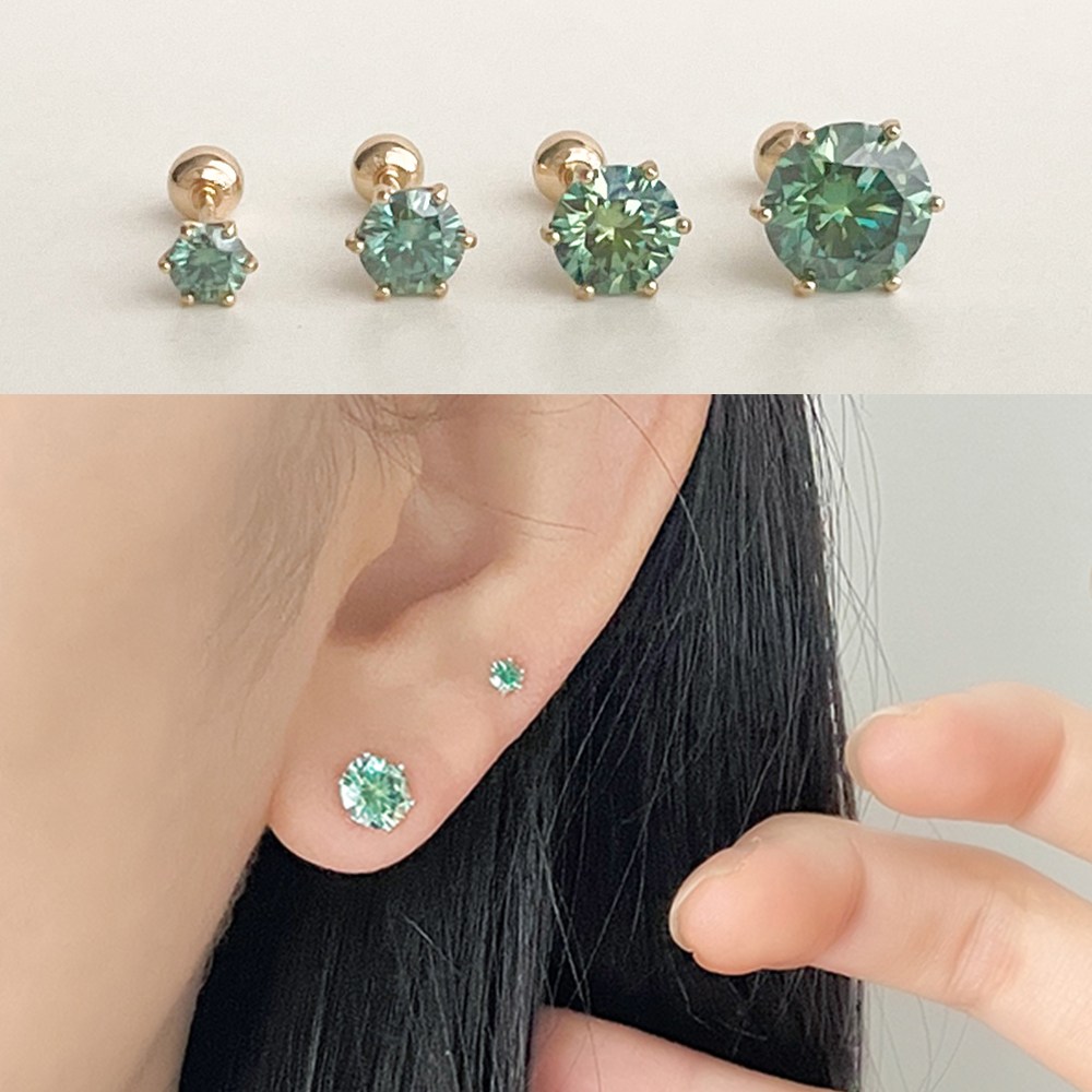 다이아모어 14K 그린 모이사나이트 피어싱 1부 3부 5부 1캐럿 다이아 반벌 귀걸이 GRA 인증서 70,500원
