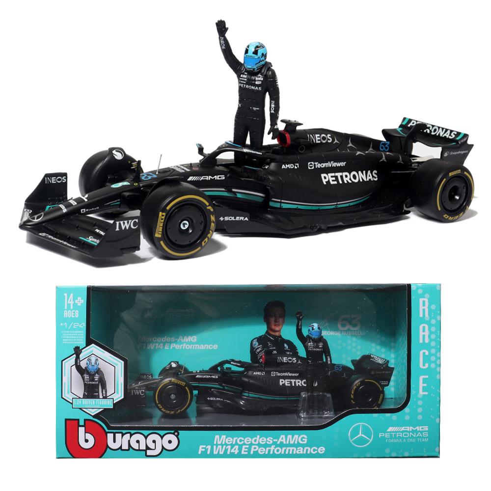 브라고 1:24 벤츠 AMG Petronas Team W14 E Performance 63번 머신 + 피규어 F1 모형, 1개, 현재가 52,900원