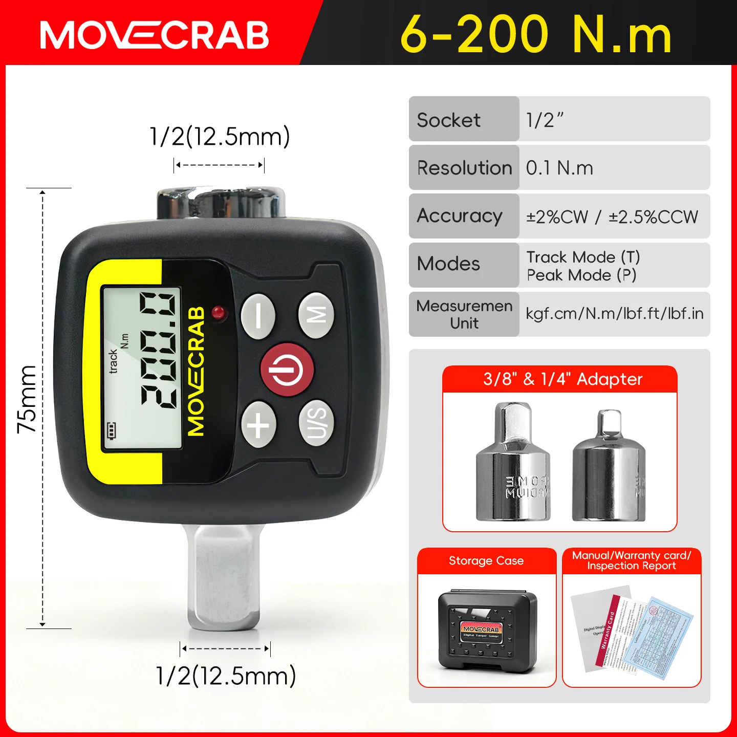 MoveCrab 디지털 토크 어댑터 1/2인치 드라이브 및 전자 렌치용 포함 자전거 세트 자동차 수리 51,200원