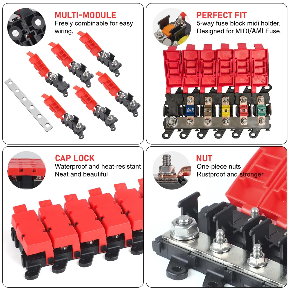 MML-5 웨이 자동차 미디 퓨즈 박스 블록 홀더 200A 멀티 폴 퓨즈 블록 (RV 자동차 보트 버스용) 46,500원