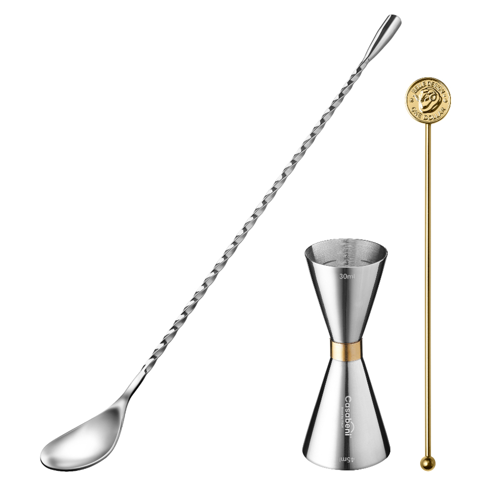 까사베니 홈텐딩 칵테일 하이볼 골드링 계량지거 30ml / 45ml + 바스푼 30cm + 머들러 골드 원형 세트 22,650원