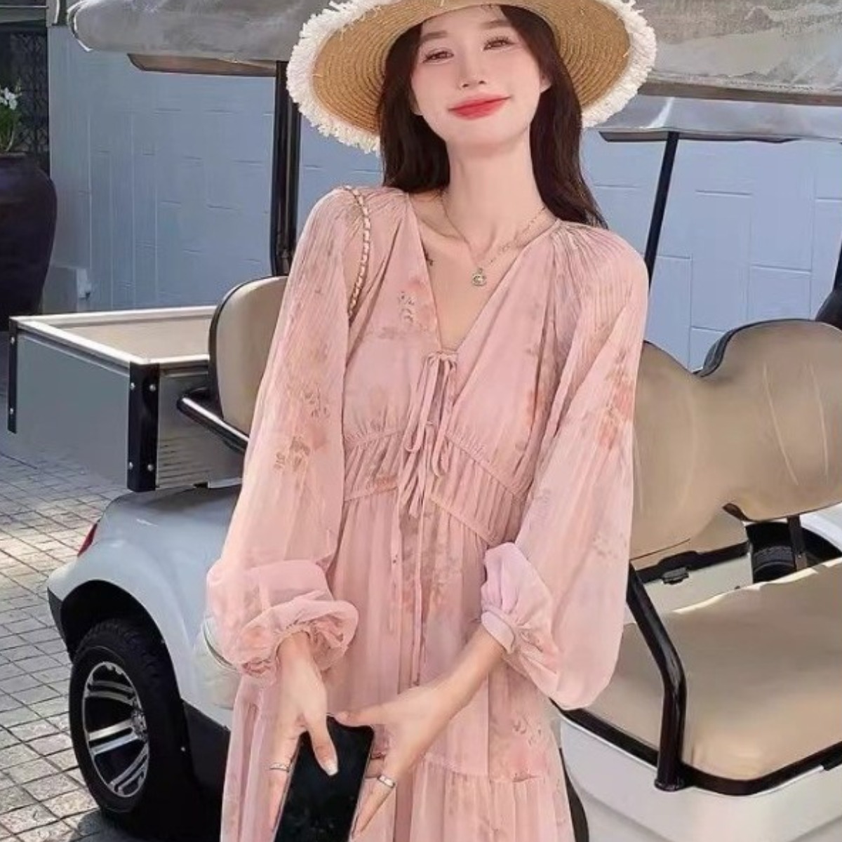 ORZQU 여성 여름 브이넥 루즈핏 원피스 패션 고급 쉬폰 원피스 28,700원