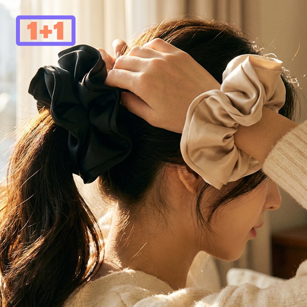 웨이븐 새틴 곱창 머리끈 대형 프리미엄 헤어밴드 2종세트 6,900원