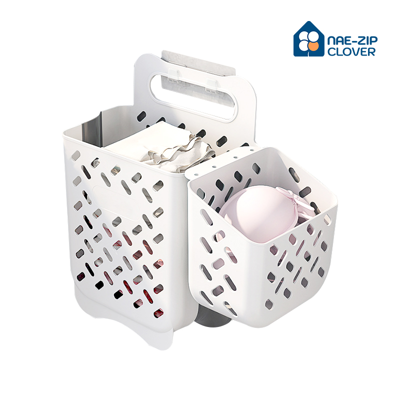 접이식 빨래바구니 세트 이동식 벽 부착식, 화이트/브라운 13,900원