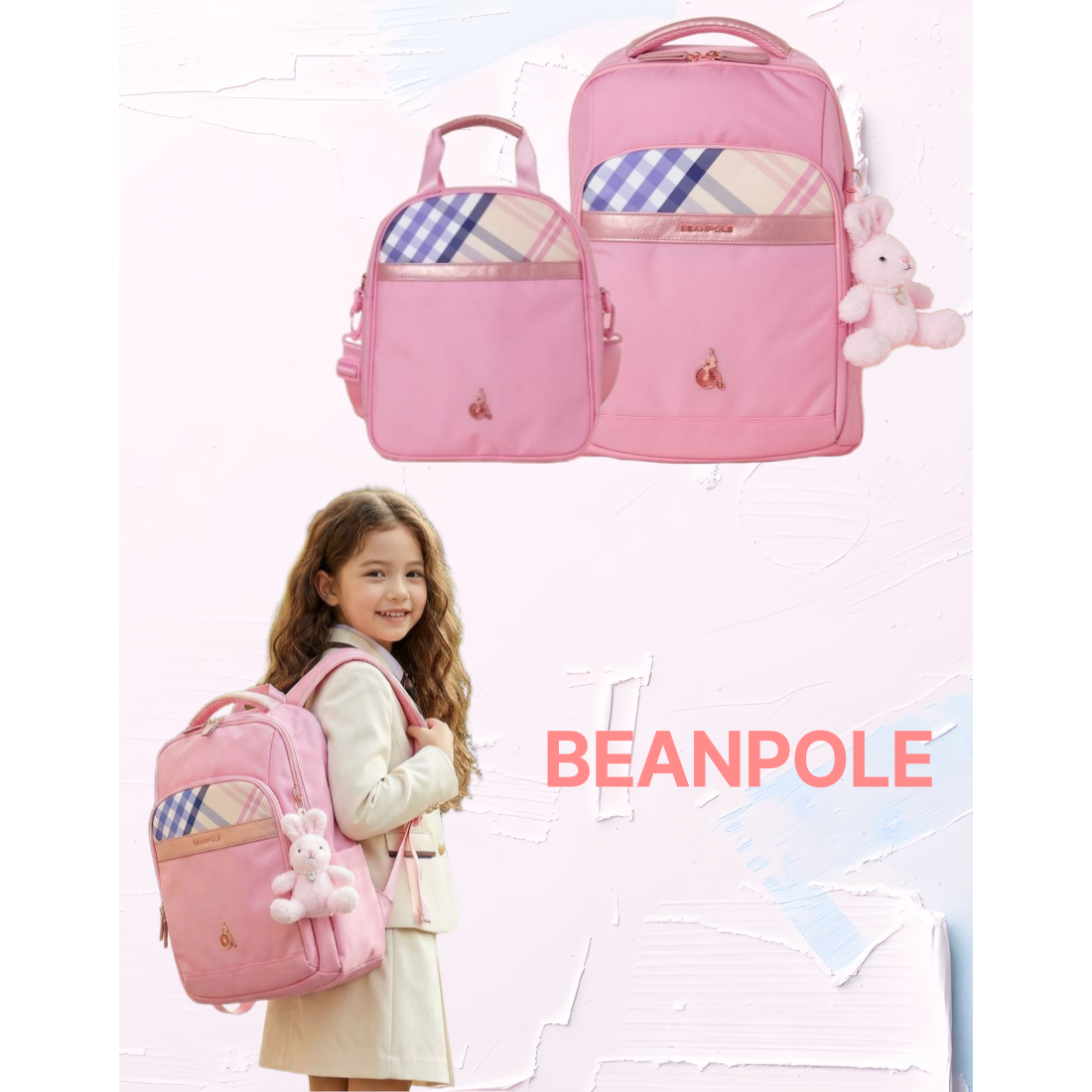 [매장정품] 빈폴 책가방 세트 입학선물 초등 여아 가방 Girls Core Check School Backpack Light Pink 139,000원