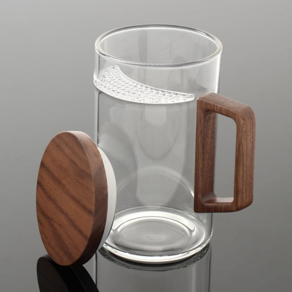 유리 티 머그 일체형 차우림 손잡이 내열 유리 머그컵 우드 뚜껑 찻잔 다기 티잔 차잔 46,920원