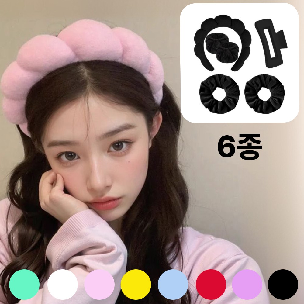 라펜디 러블리 구름 세안 헤어밴드 머리띠1p+손목밴드2p+곱창밴드2p+집게핀1p, 1개, 블랙 14,900원