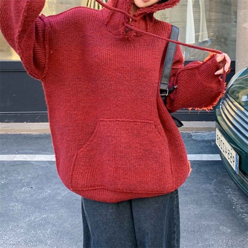 SunburstWonder 여 춘추 수술 후드 소프트 쫀쫀한 니트 루즈핏 긴팔 니트 39,500원