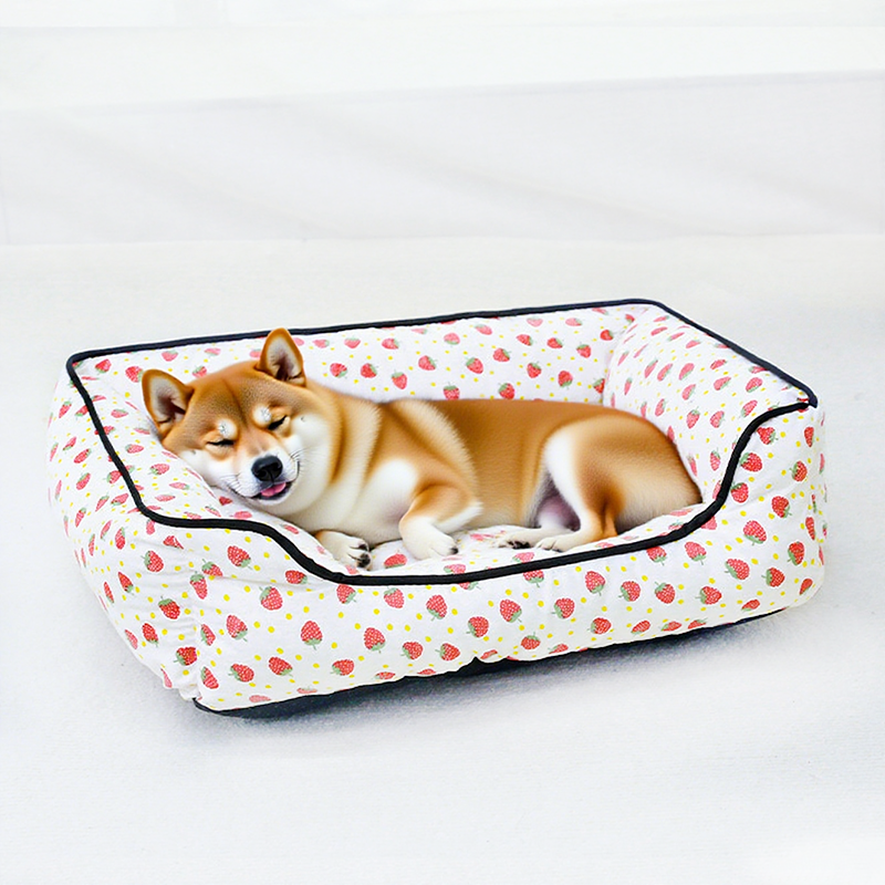 허니버블 반려동물 스트라이프 파이핑 꿀잠 사각 방석, 딸기, 1개 19,000원