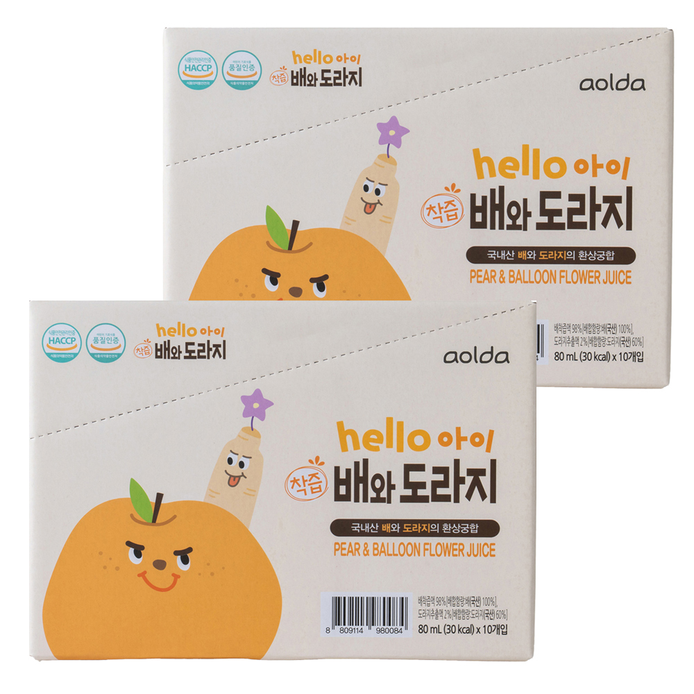 아올다 헬로아이 착즙 배와도라지, 배 + 도라지 혼합맛, 80ml, 20개 21,900원